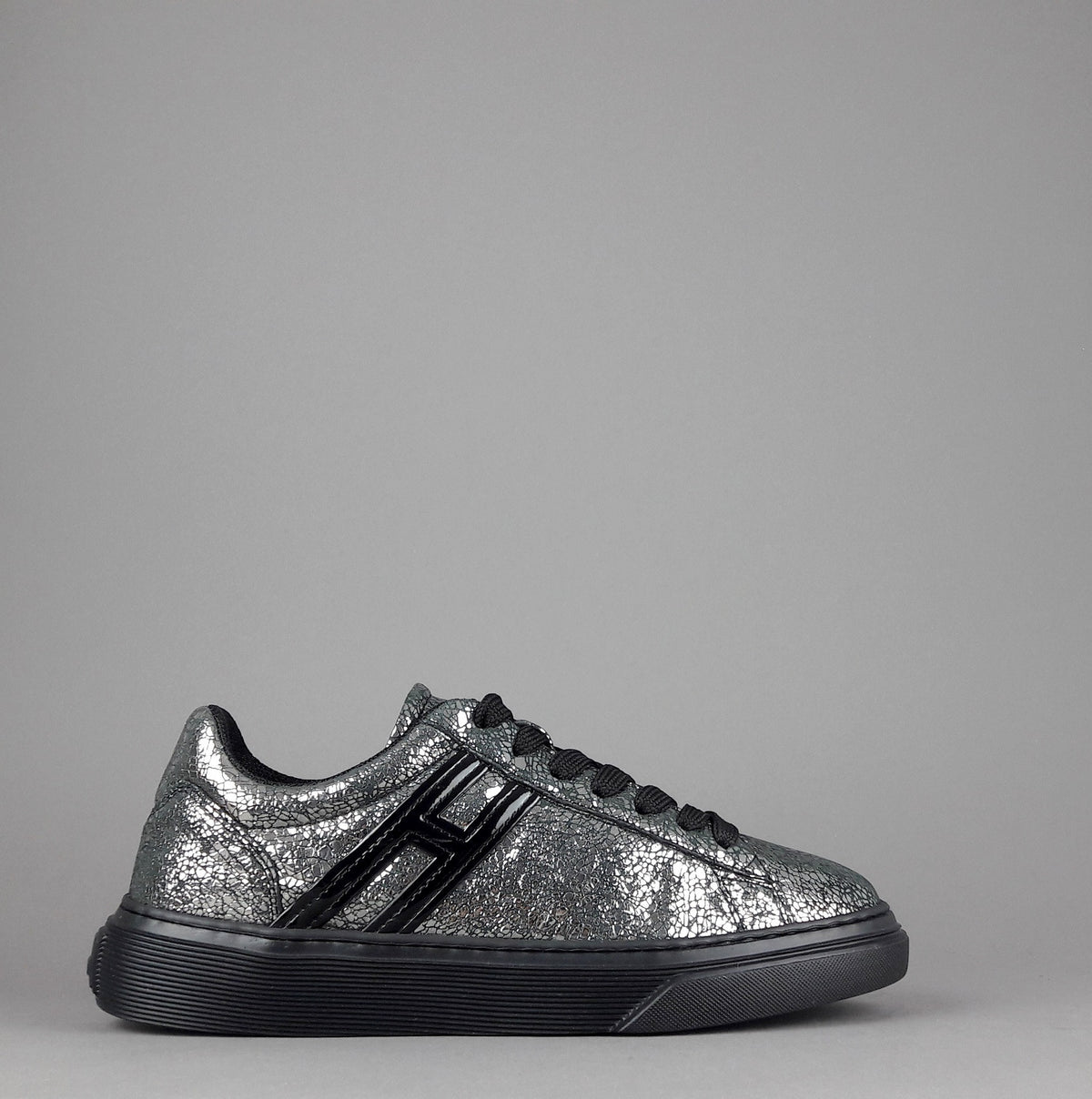 Hogan Sneakers H365 Donna Pelle Craquelé Piombo Argento H Canaletto
