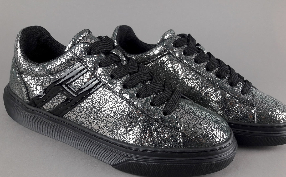 Hogan Sneakers H365 Donna Pelle Craquelé Piombo Argento H Canaletto