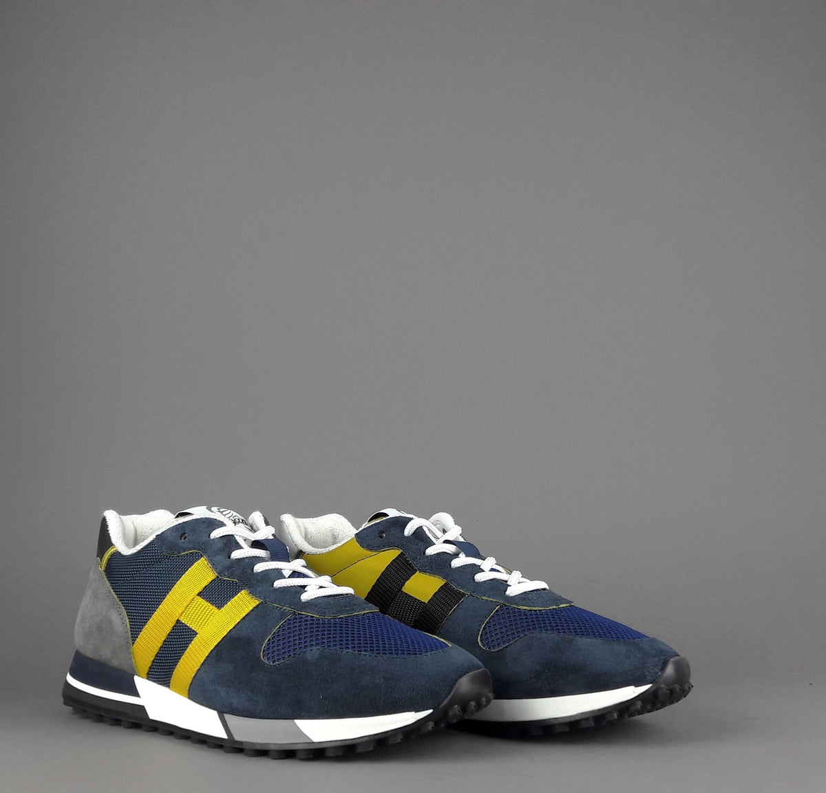 Hogan Sneakers H383 Uomo Camoscio Tela Blu Scuro H Giallo