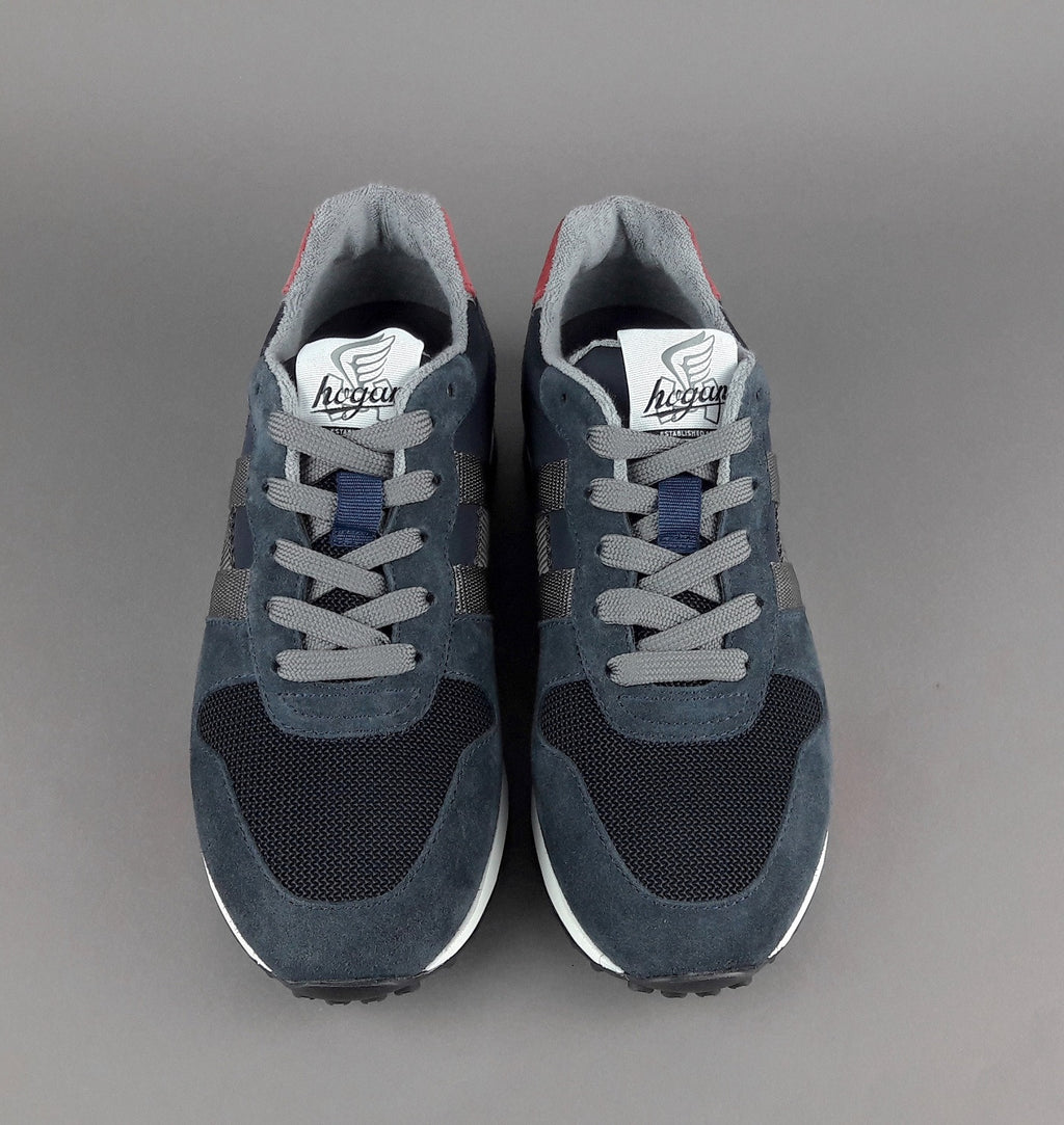 Hogan Sneakers H383 Uomo Camoscio Tela Blu Scuro Rosso