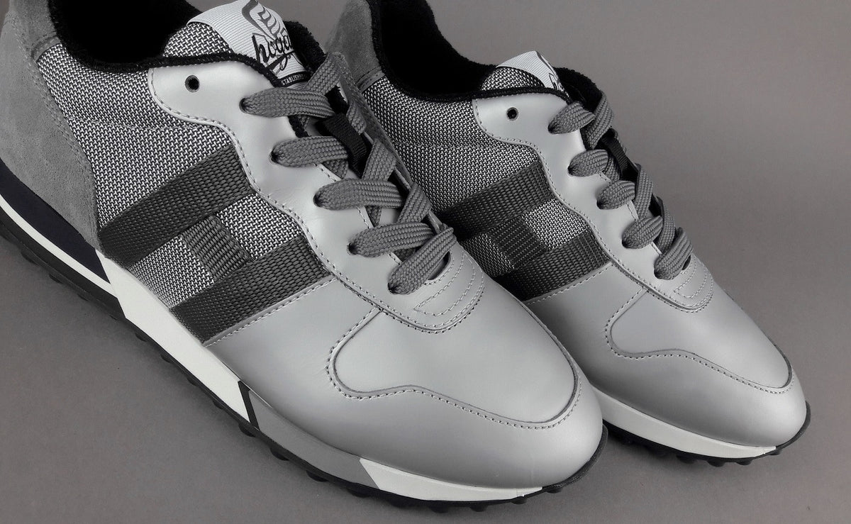 Hogan Sneakers H383 Uomo Pelle Gommata Metal Camoscio Tela Grigio Argento