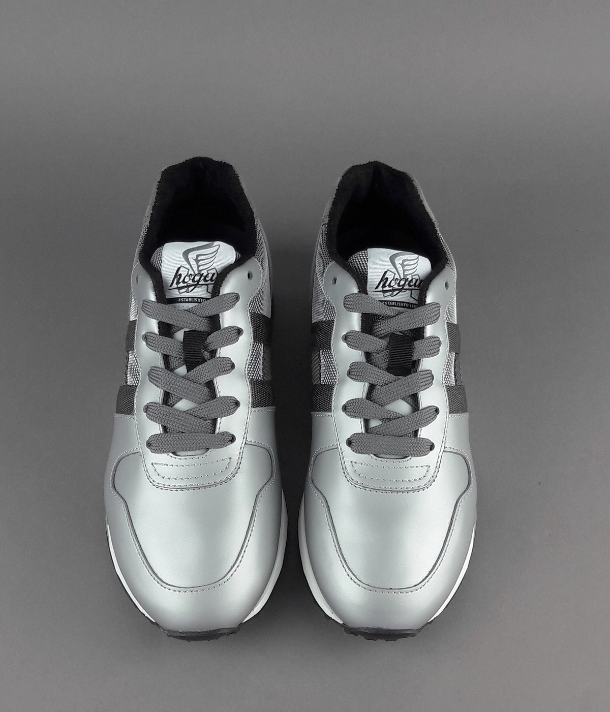 Hogan Sneakers H383 Uomo Pelle Gommata Metal Camoscio Tela Grigio Argento