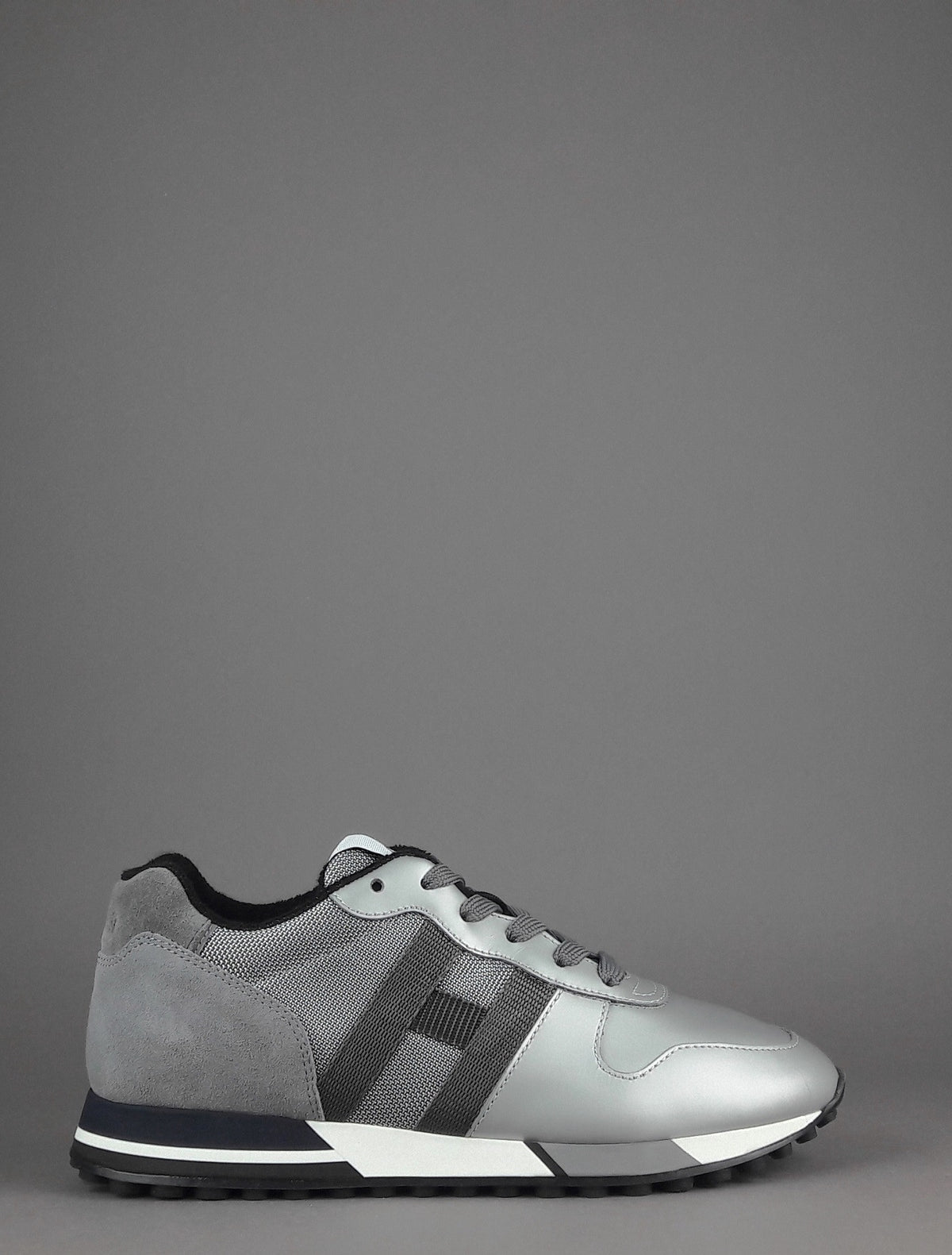 Hogan Sneakers H383 Uomo Pelle Gommata Metal Camoscio Tela Grigio Argento