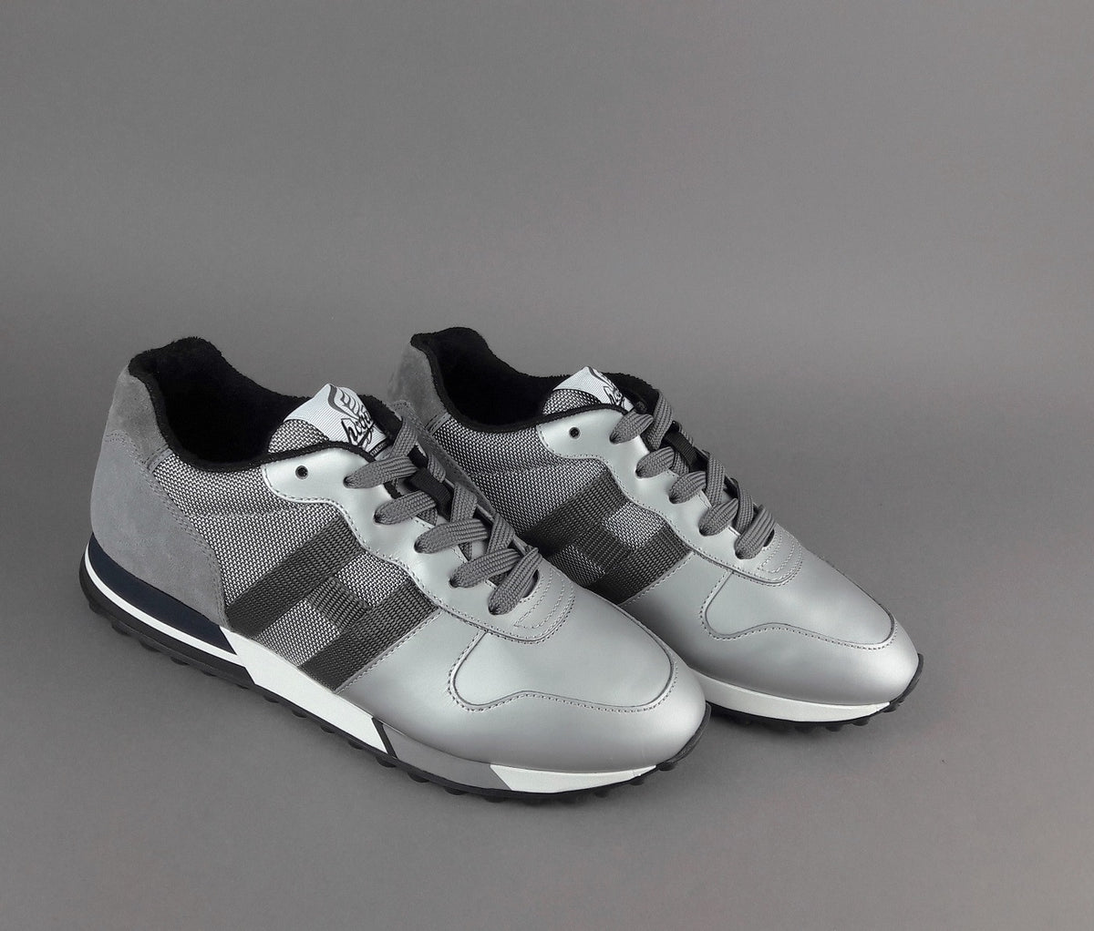 Hogan Sneakers H383 Uomo Pelle Gommata Metal Camoscio Tela Grigio Argento