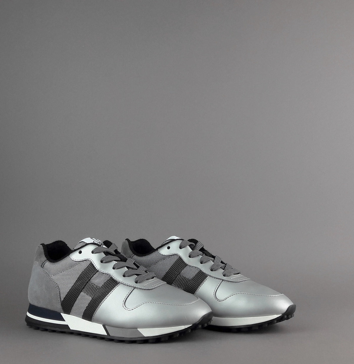 Hogan Sneakers H383 Uomo Pelle Gommata Metal Camoscio Tela Grigio Argento