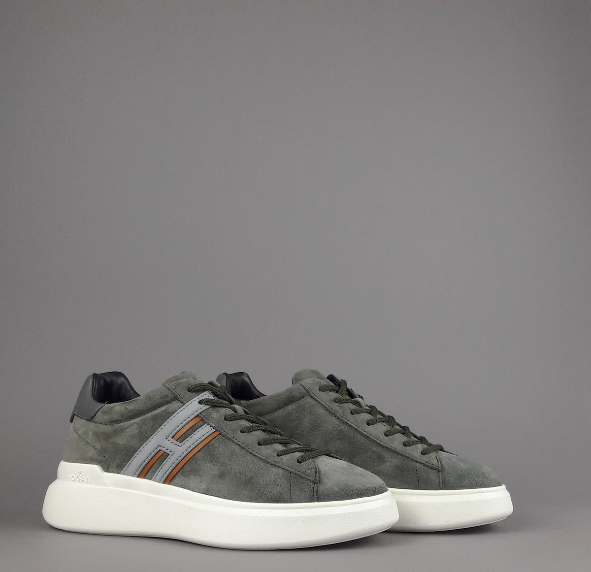 Hogan Sneakers H580 Uomo Camoscio Verde Militare Tenue H Lunga