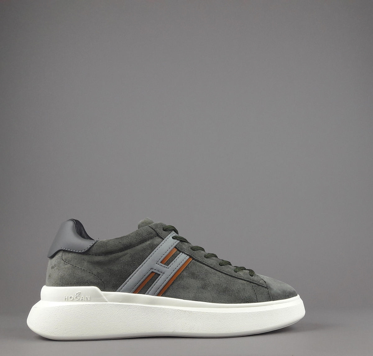 Hogan Sneakers H580 Uomo Camoscio Verde Militare Tenue H Lunga