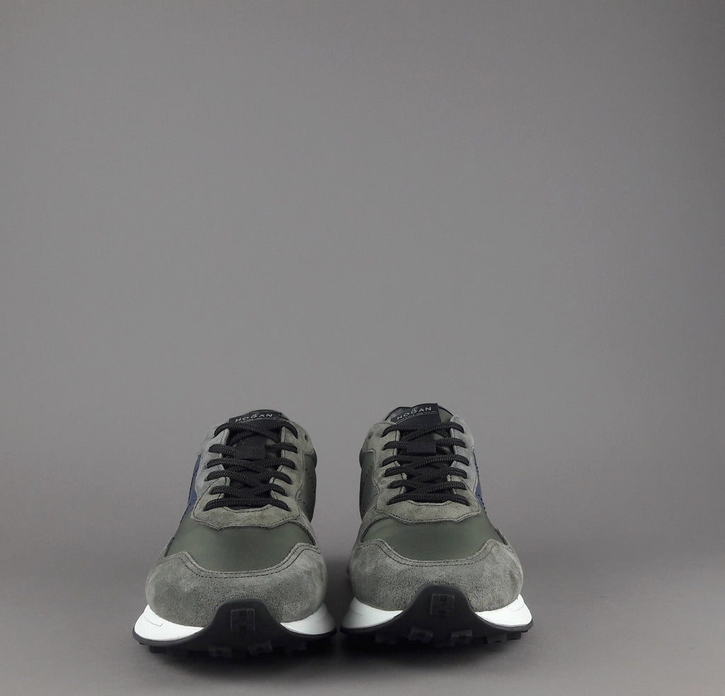 Hogan Sneakers H601 Uomo Camoscio Grigio Scuro Tela Verde Militare H Gommata Stampata