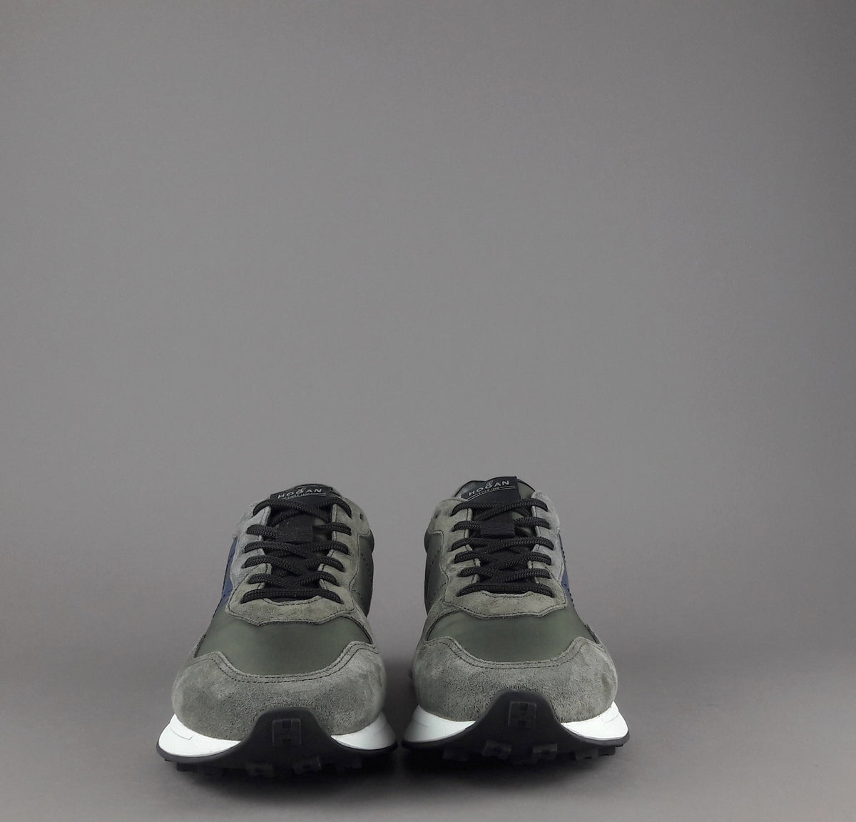 Hogan Sneakers H601 Uomo Camoscio Grigio Scuro Tela Verde Militare H Gommata Stampata