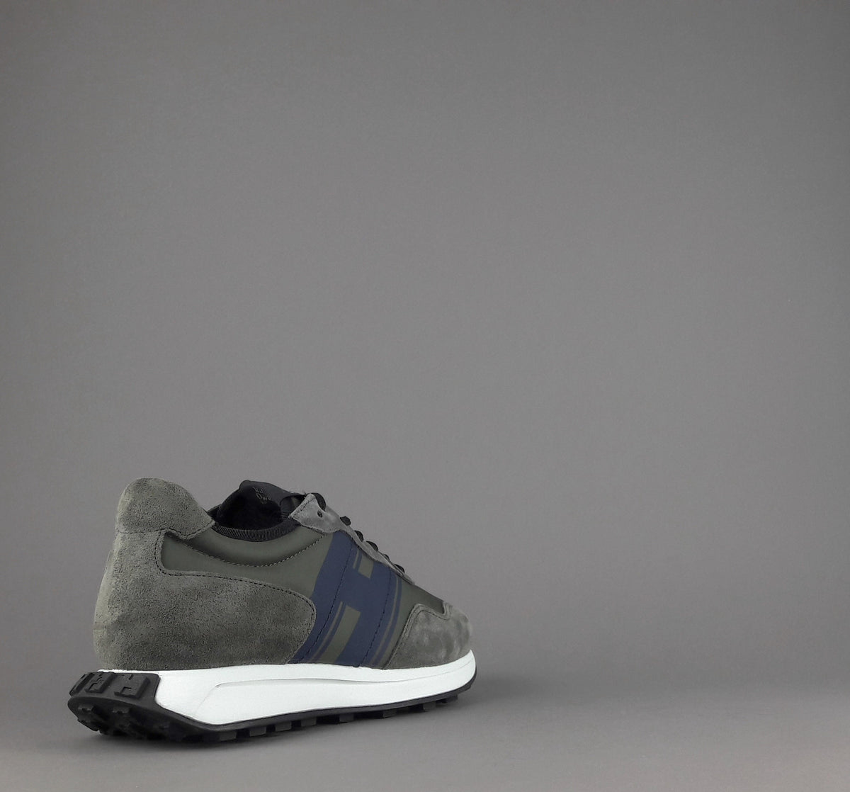 Hogan Sneakers H601 Uomo Camoscio Grigio Scuro Tela Verde Militare H Gommata Stampata