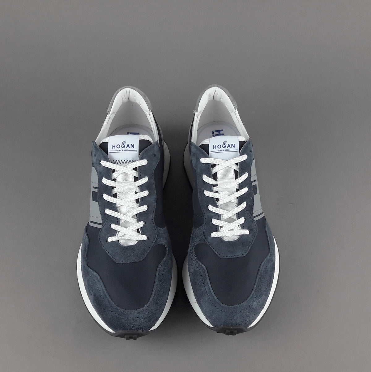 Hogan Sneakers H601 Uomo Camoscio Tela Blu Scuro H Gommata Stampata