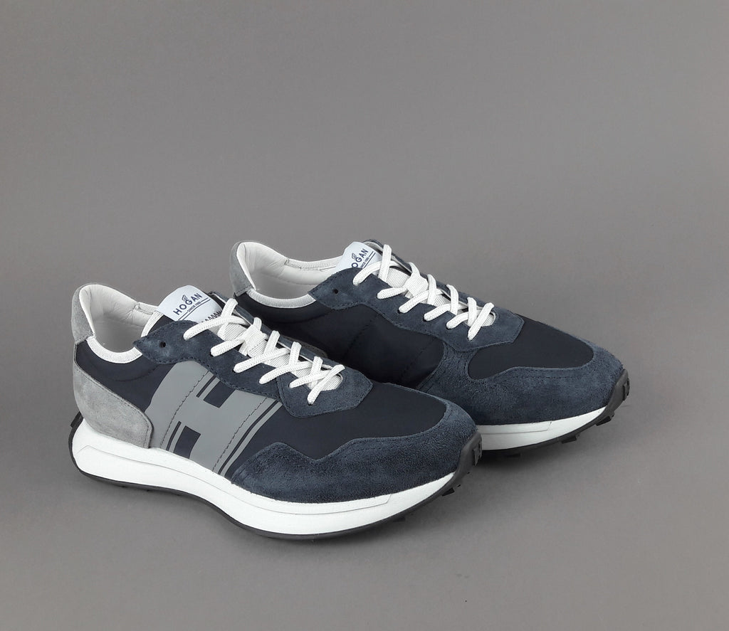 Hogan Sneakers H601 Uomo Camoscio Tela Blu Scuro H Gommata Stampata