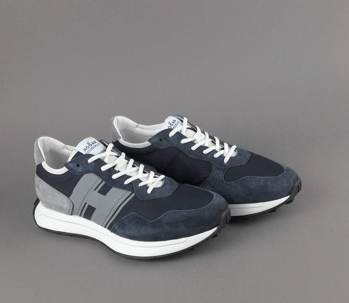 Hogan Sneakers H601 Uomo Camoscio Tela Blu Scuro H Gommata Stampata