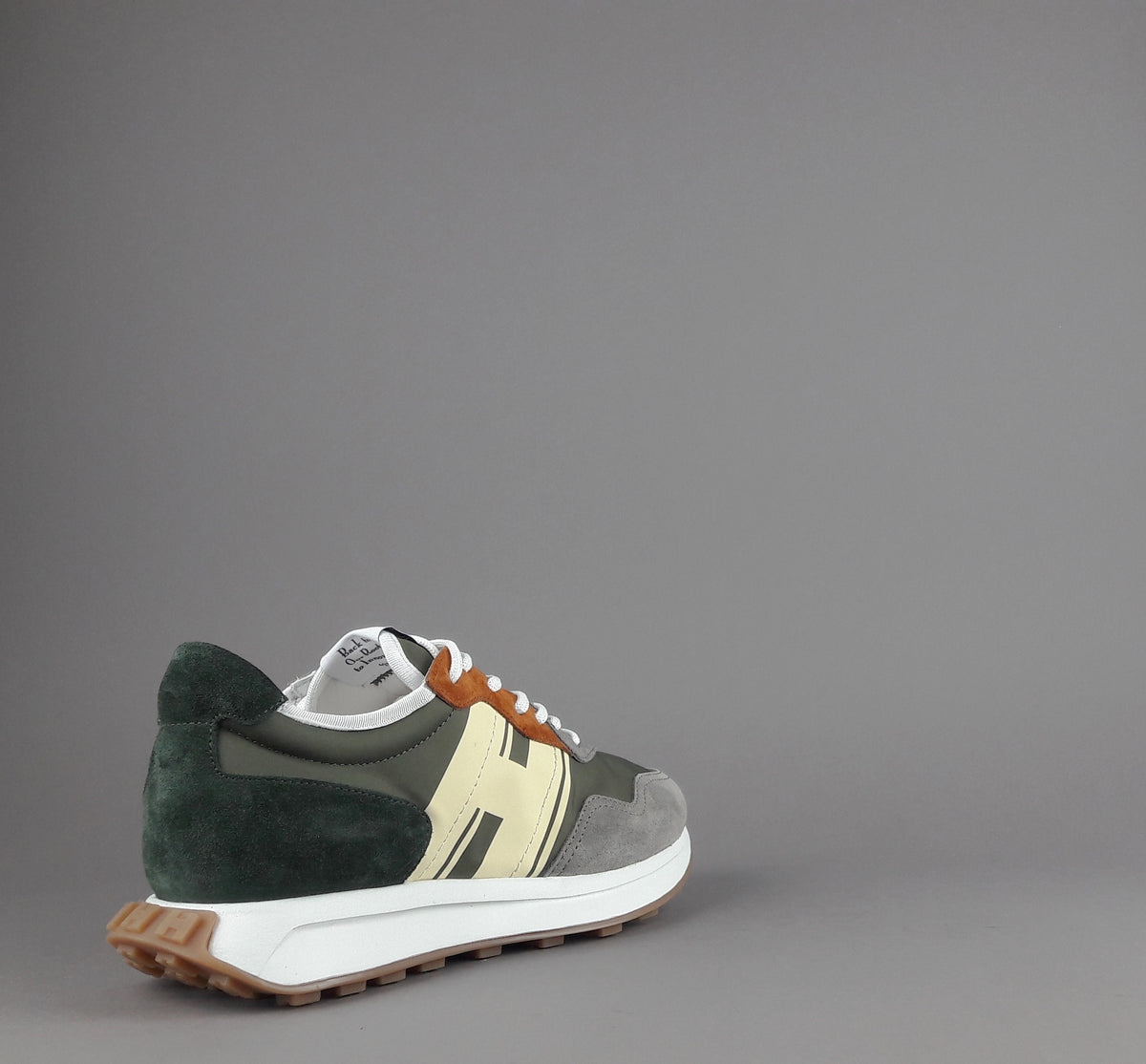 Hogan Sneakers H601 Uomo Camoscio Tela Grigio Chiaro Verde Mil H Gommata Stampata