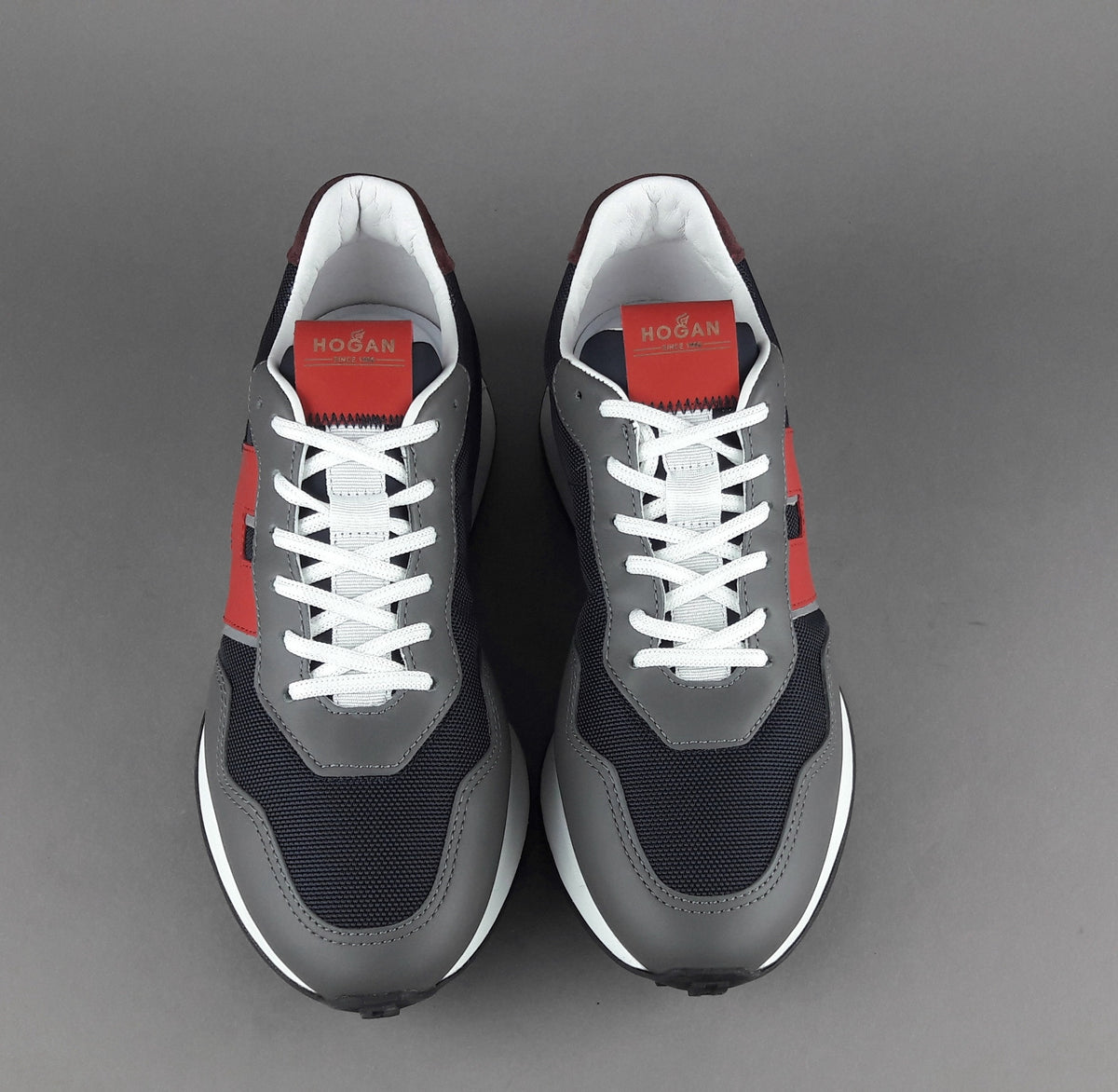 Hogan Sneakers H601 Uomo Pelle Tela Grigio/Blu H Gommata
