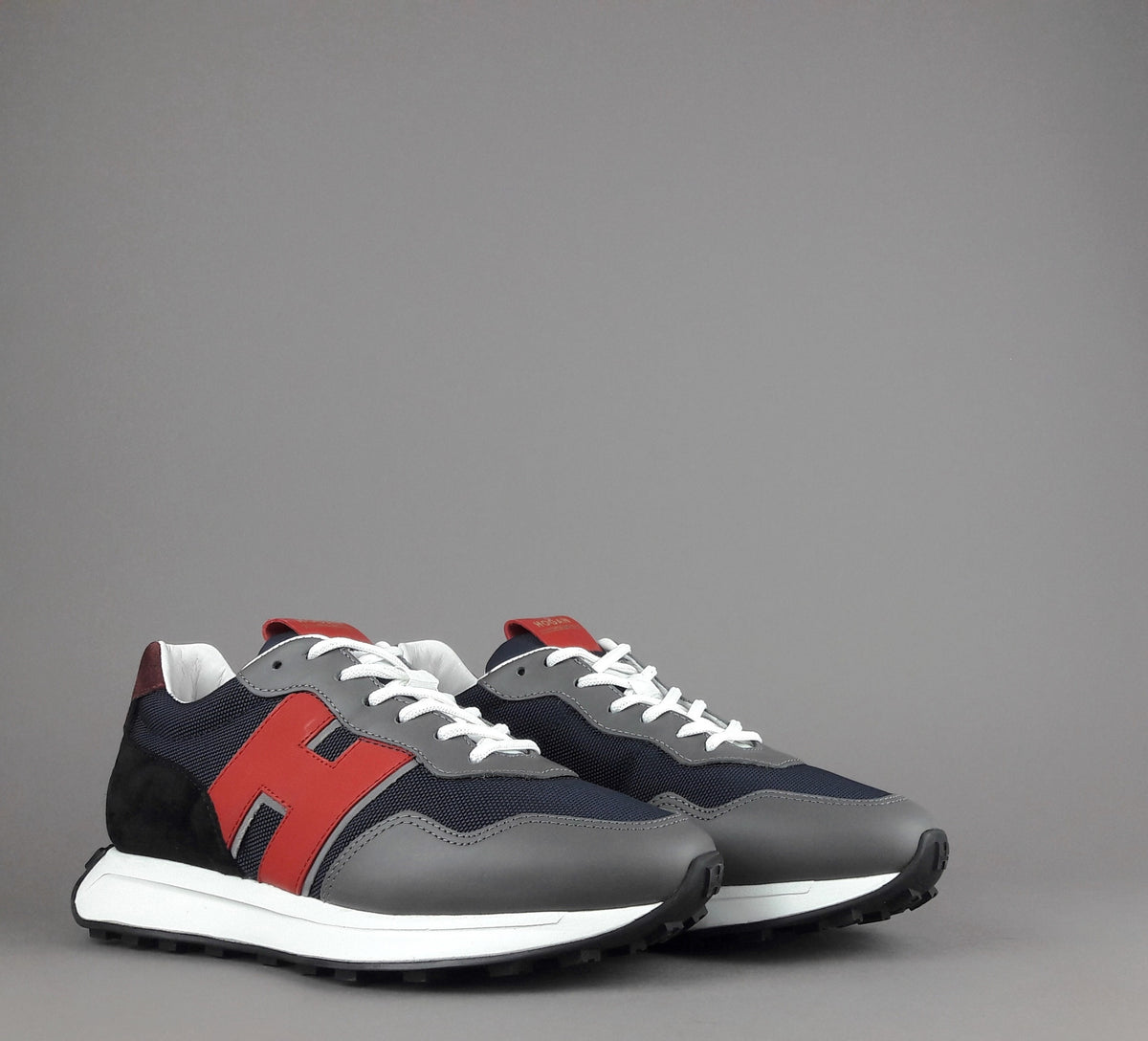 Hogan Sneakers H601 Uomo Pelle Tela Grigio/Blu H Gommata