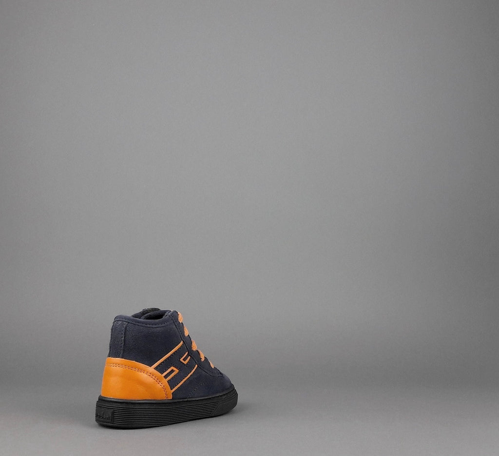 Hogan Sneakers Hi Top J340 Junior Baby Camoscio Blu Scuro H Suede Blu Scuro Profilo Arancio