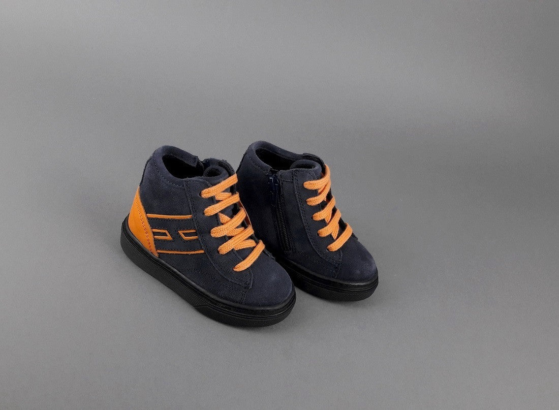 Hogan Sneakers Hi Top J340 Junior Baby Camoscio Blu Scuro H Suede Blu Scuro Profilo Arancio