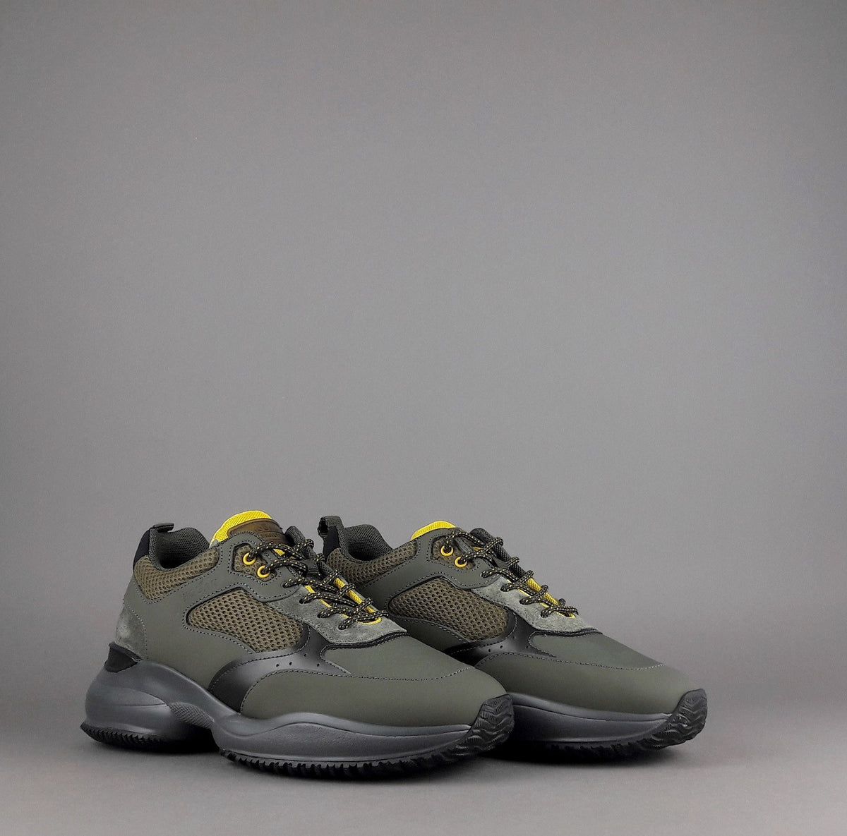 Hogan Sneakers Interaction Uomo Pelle Gommata Tela Verde Militare