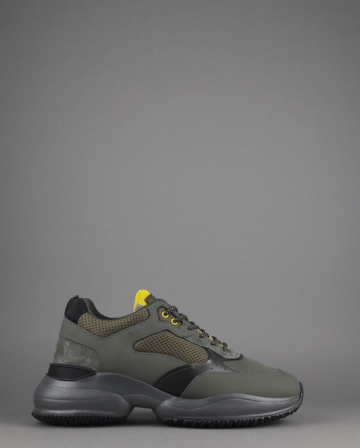 Hogan Sneakers Interaction Uomo Pelle Gommata Tela Verde Militare