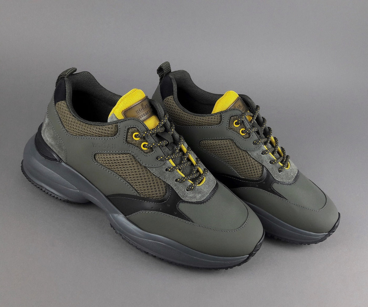 Hogan Sneakers Interaction Uomo Pelle Gommata Tela Verde Militare