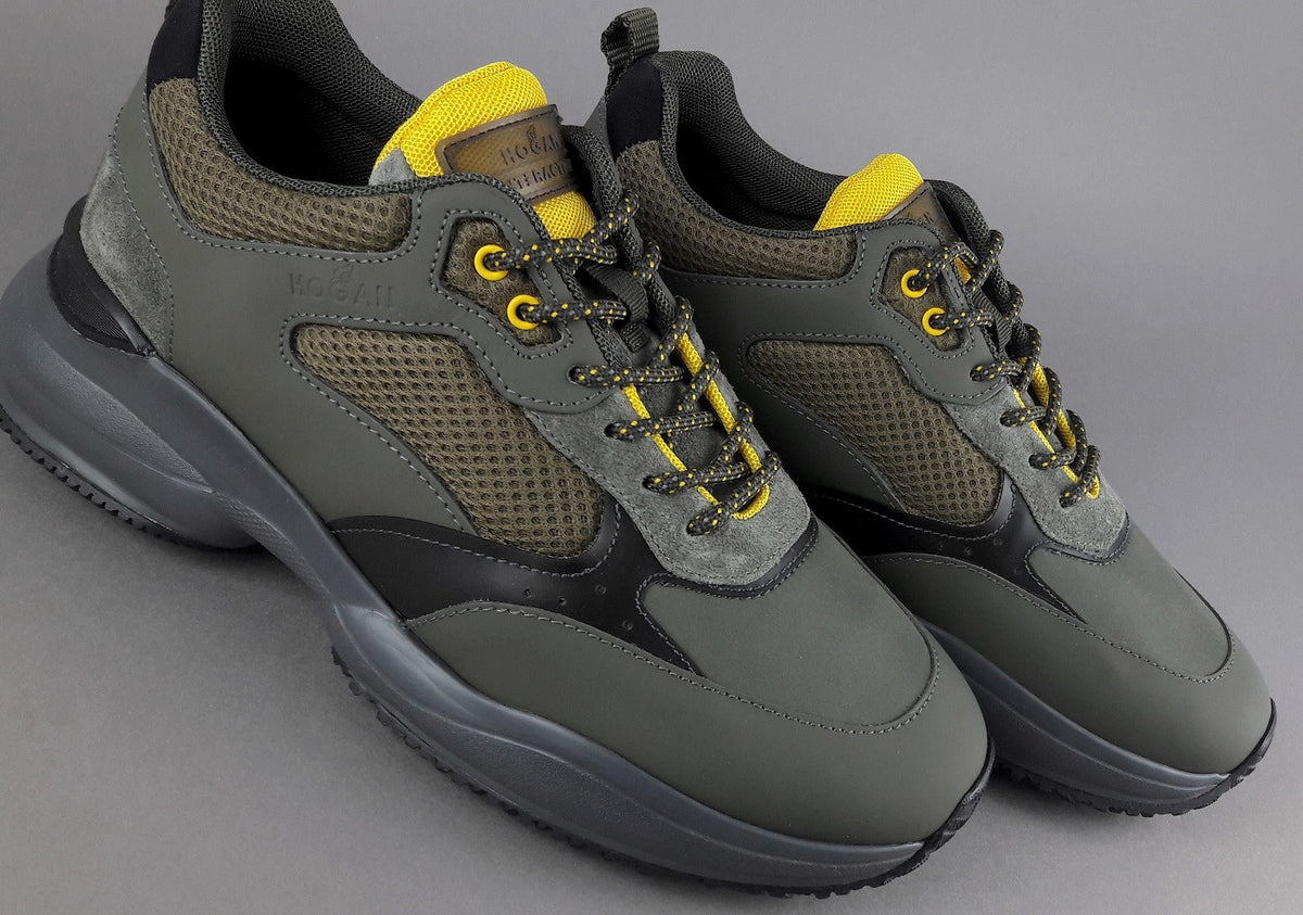 Hogan Sneakers Interaction Uomo Pelle Gommata Tela Verde Militare