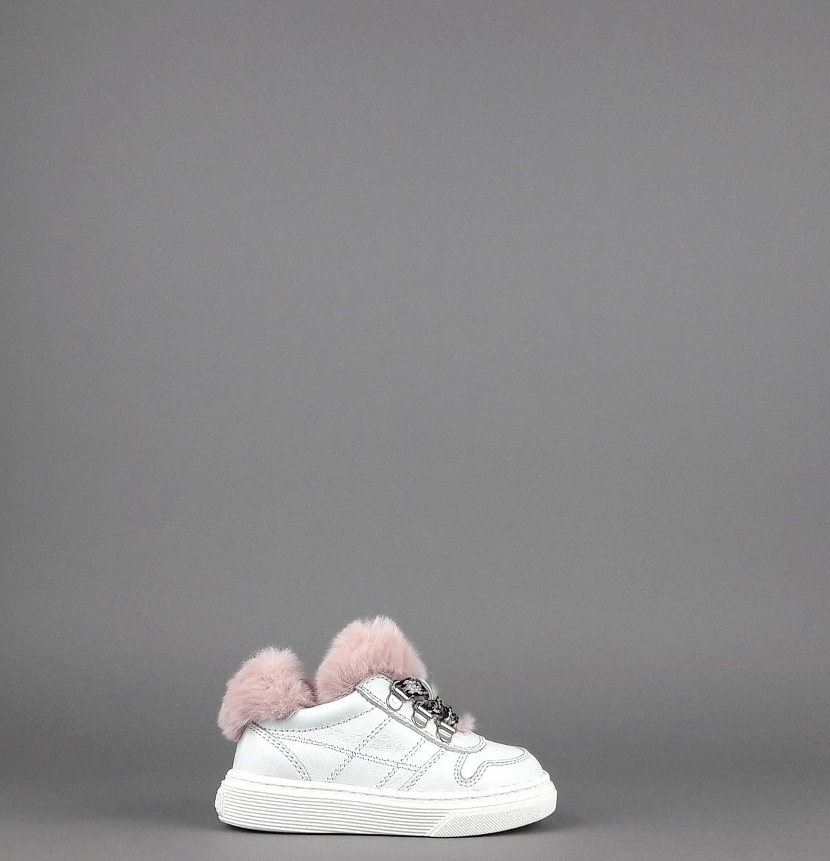 Hogan Sneakers J340 Junior Baby Pelle Bianco Ecopelliccia H Stitching