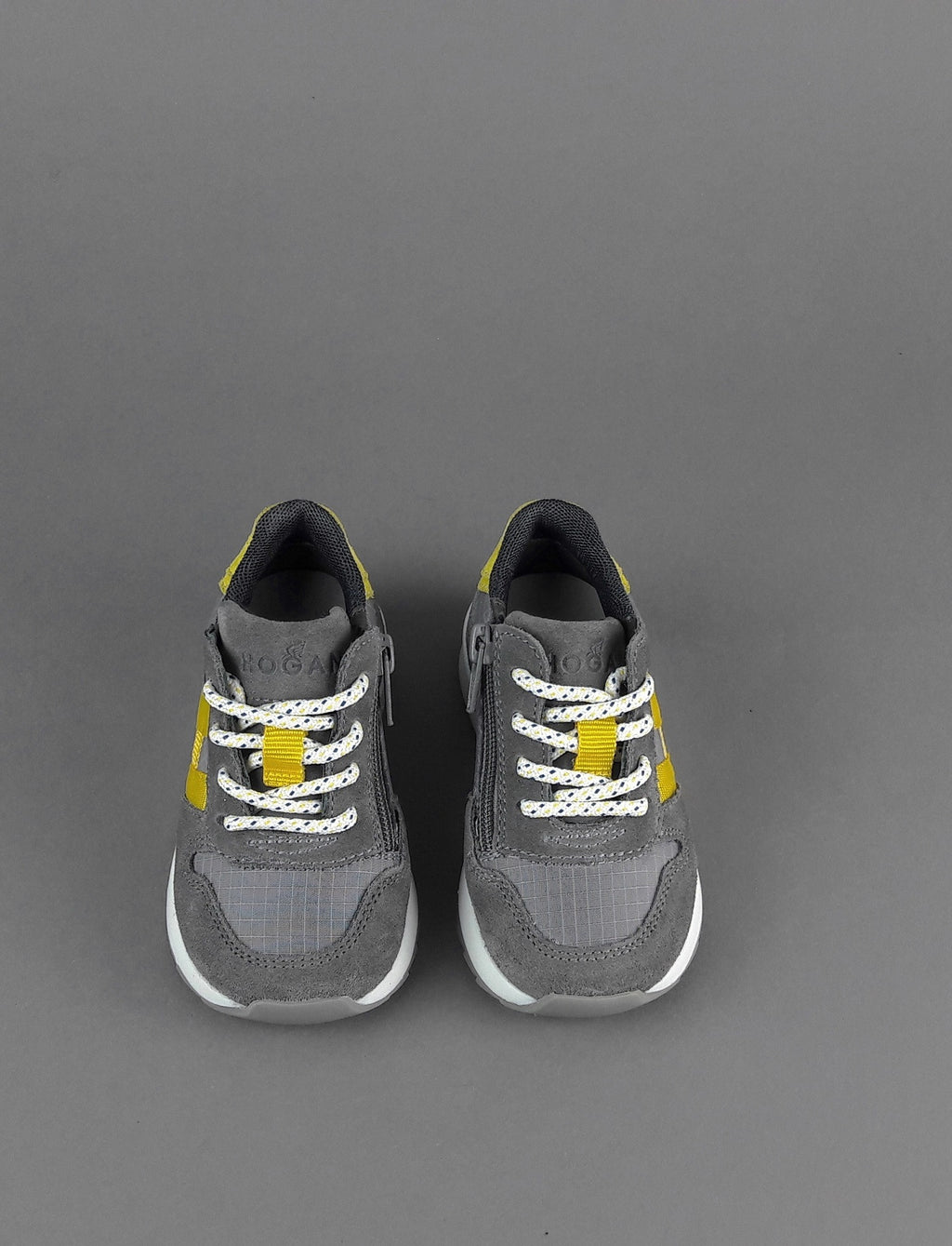 Hogan Sneakers J484 Junior Baby Camoscio Tela Grigio Scuro H Tessuto