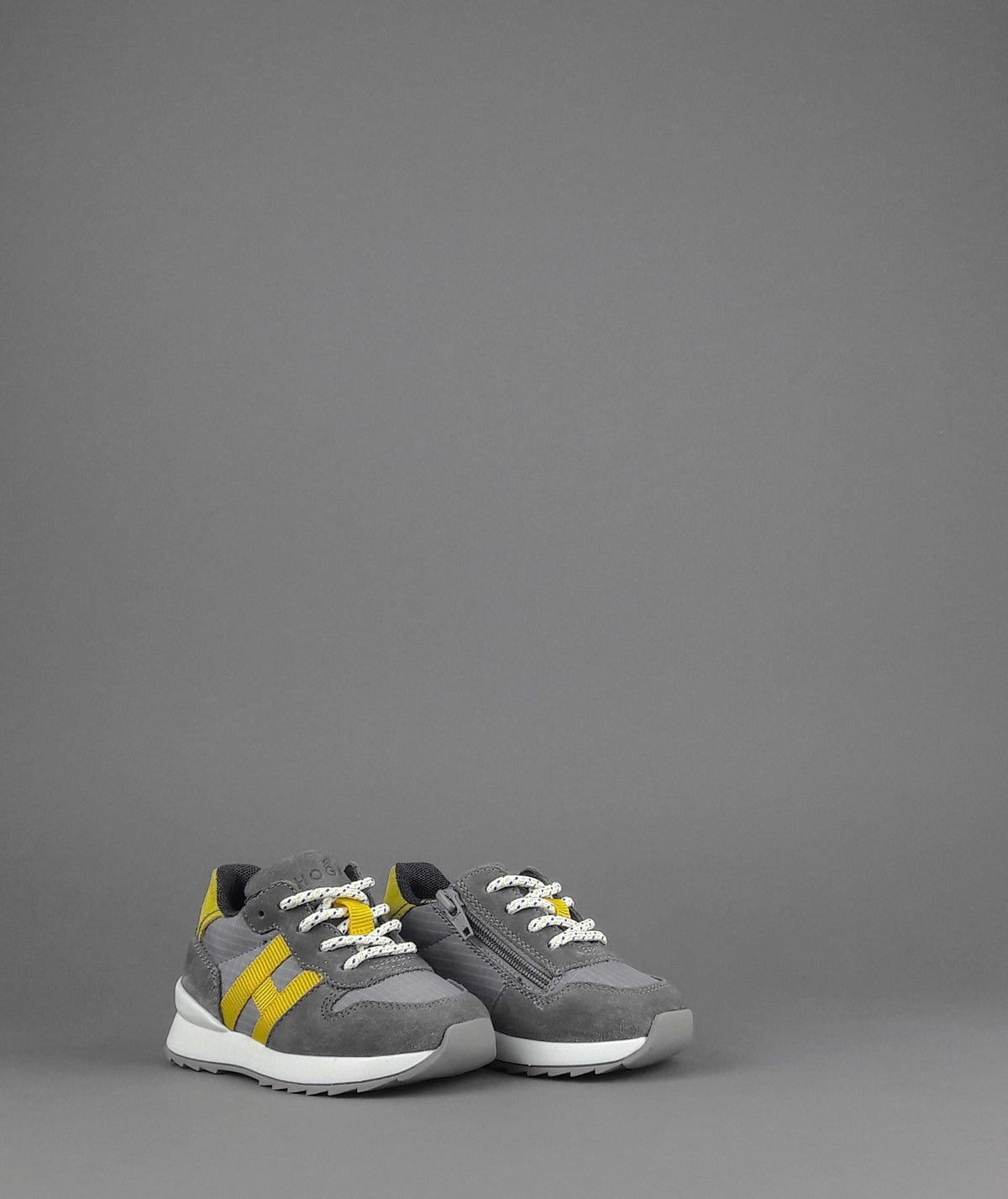 Hogan Sneakers J484 Junior Baby Camoscio Tela Grigio Scuro H Tessuto