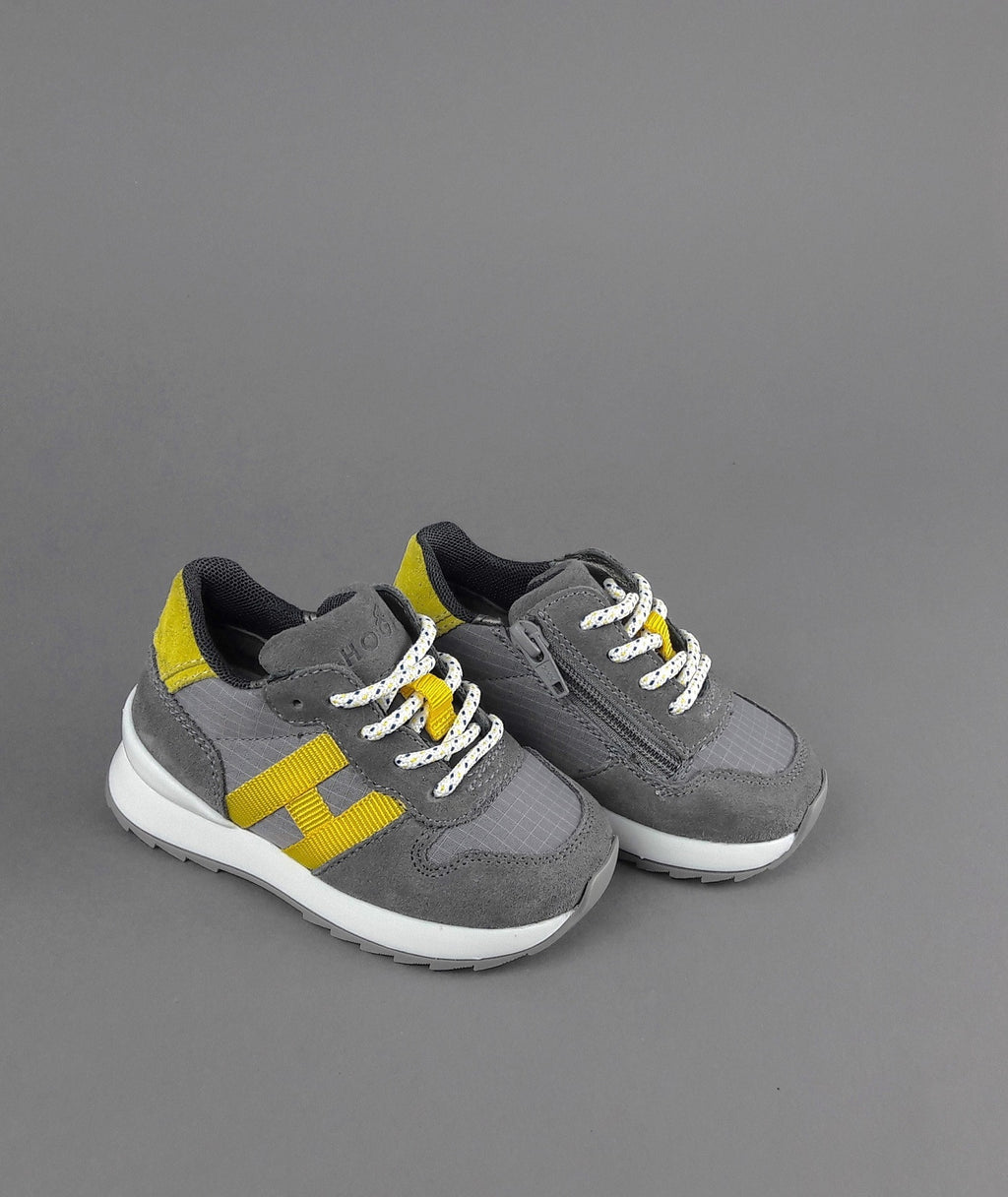 Hogan Sneakers J484 Junior Baby Camoscio Tela Grigio Scuro H Tessuto