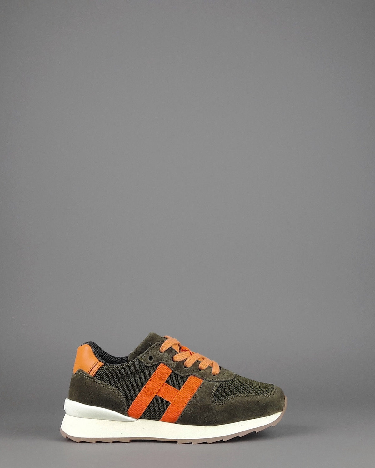 Hogan Sneakers J484 Junior Camoscio Tela Verde Militare H Tessuto