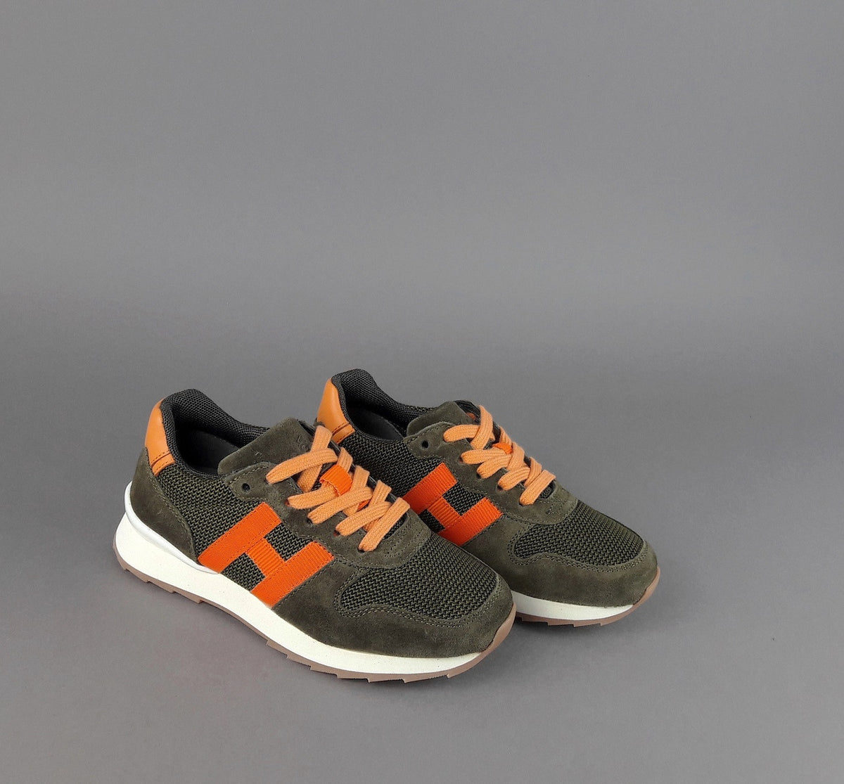 Hogan Sneakers J484 Junior Camoscio Tela Verde Militare H Tessuto
