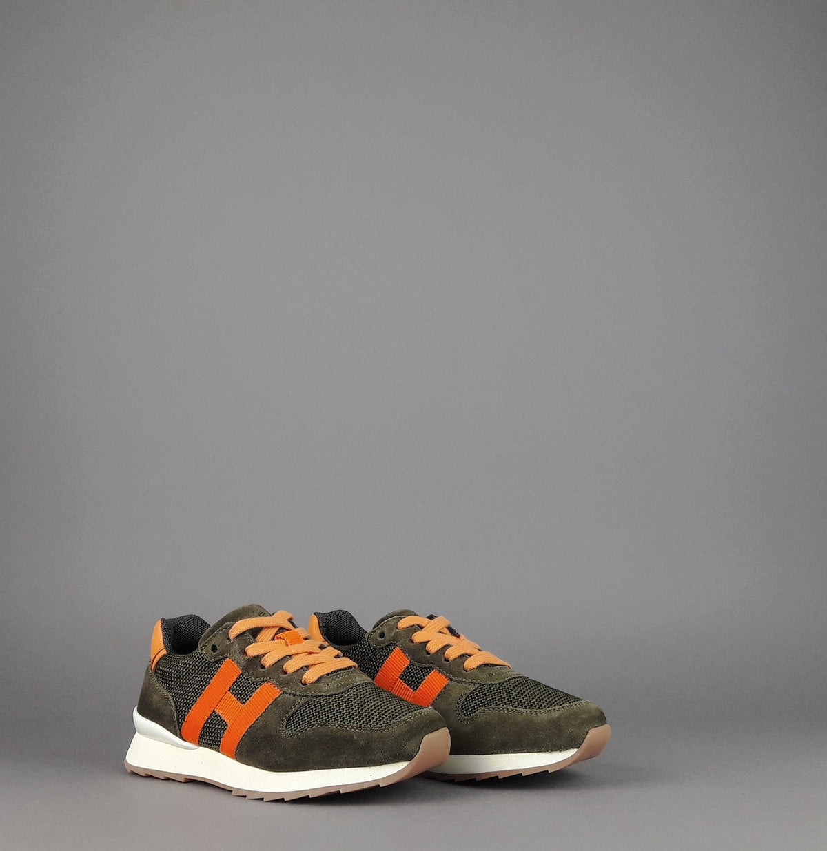 Hogan Sneakers J484 Junior Camoscio Tela Verde Militare H Tessuto