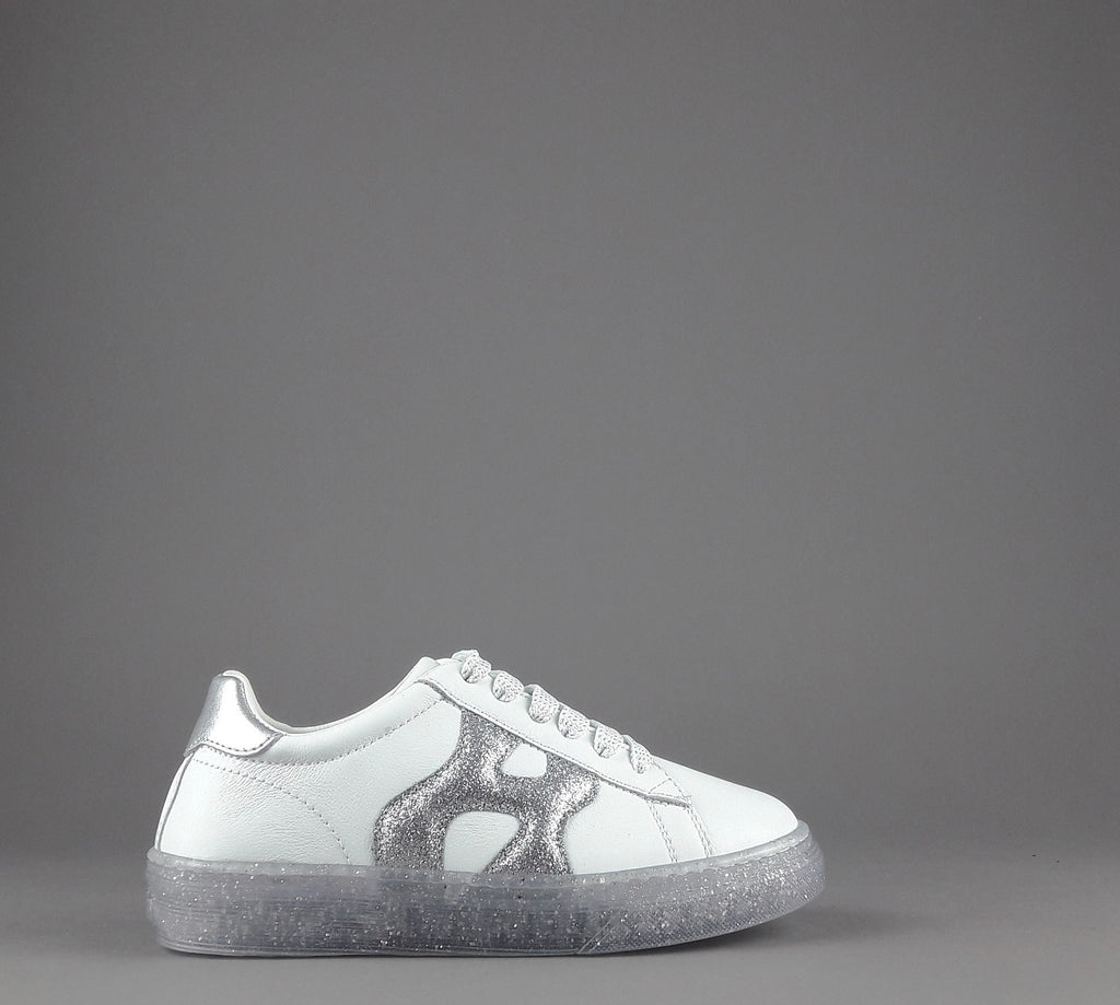 Hogan Sneakers J582 Junior Pelle Bianco H Onda Glitter