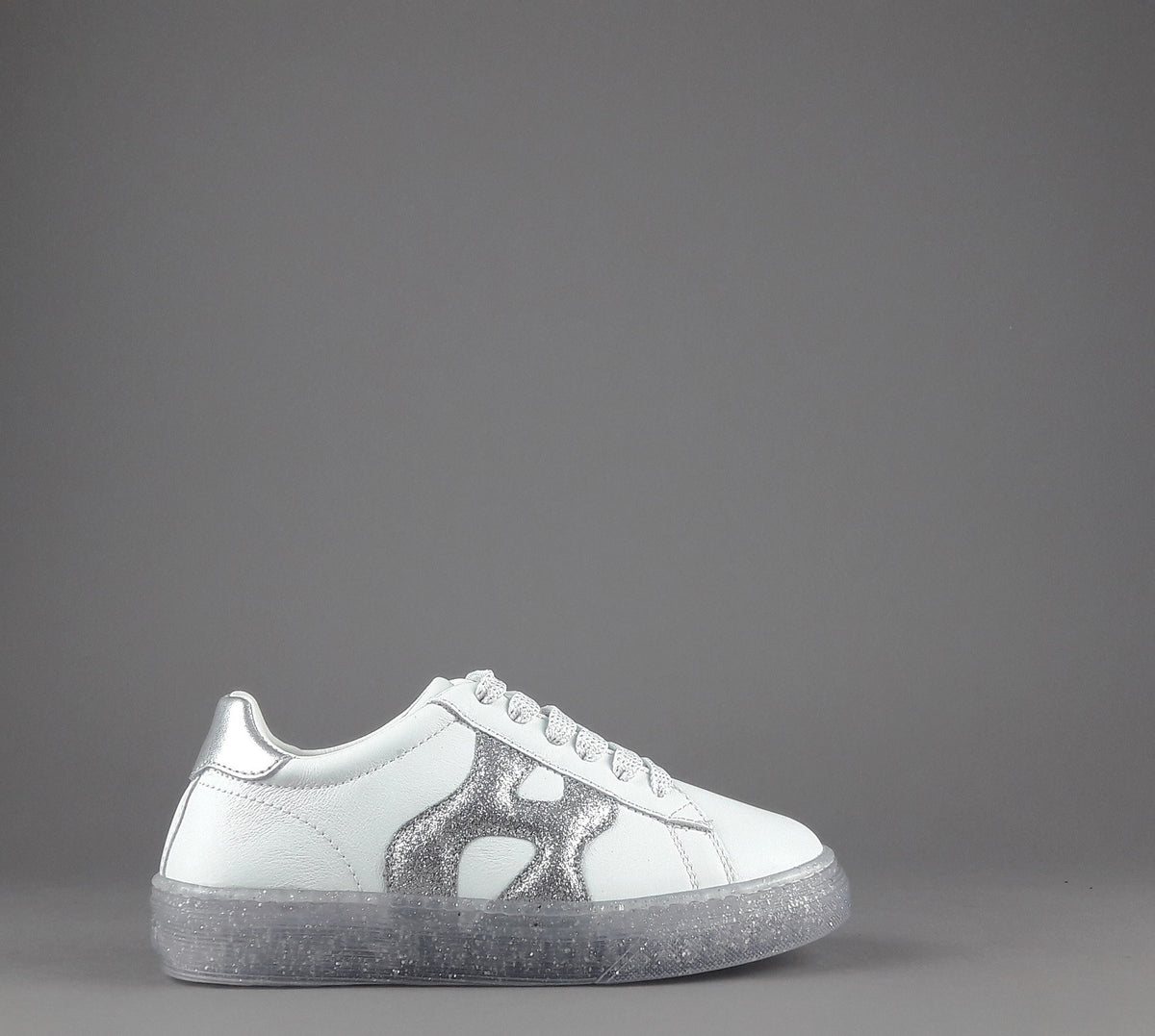 Hogan Sneakers J582 Junior Pelle Bianco H Onda Glitter