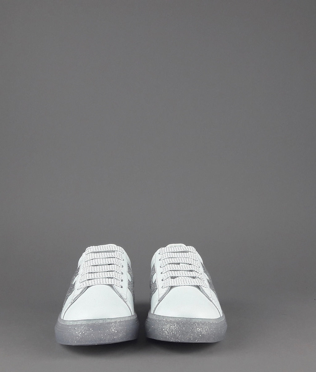 Hogan Sneakers J582 Junior Pelle Bianco H Onda Glitter