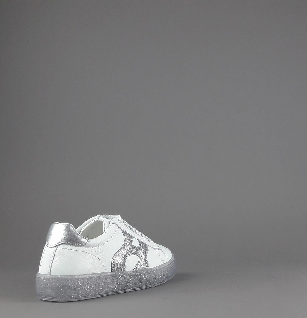 Hogan Sneakers J582 Junior Pelle Bianco H Onda Glitter