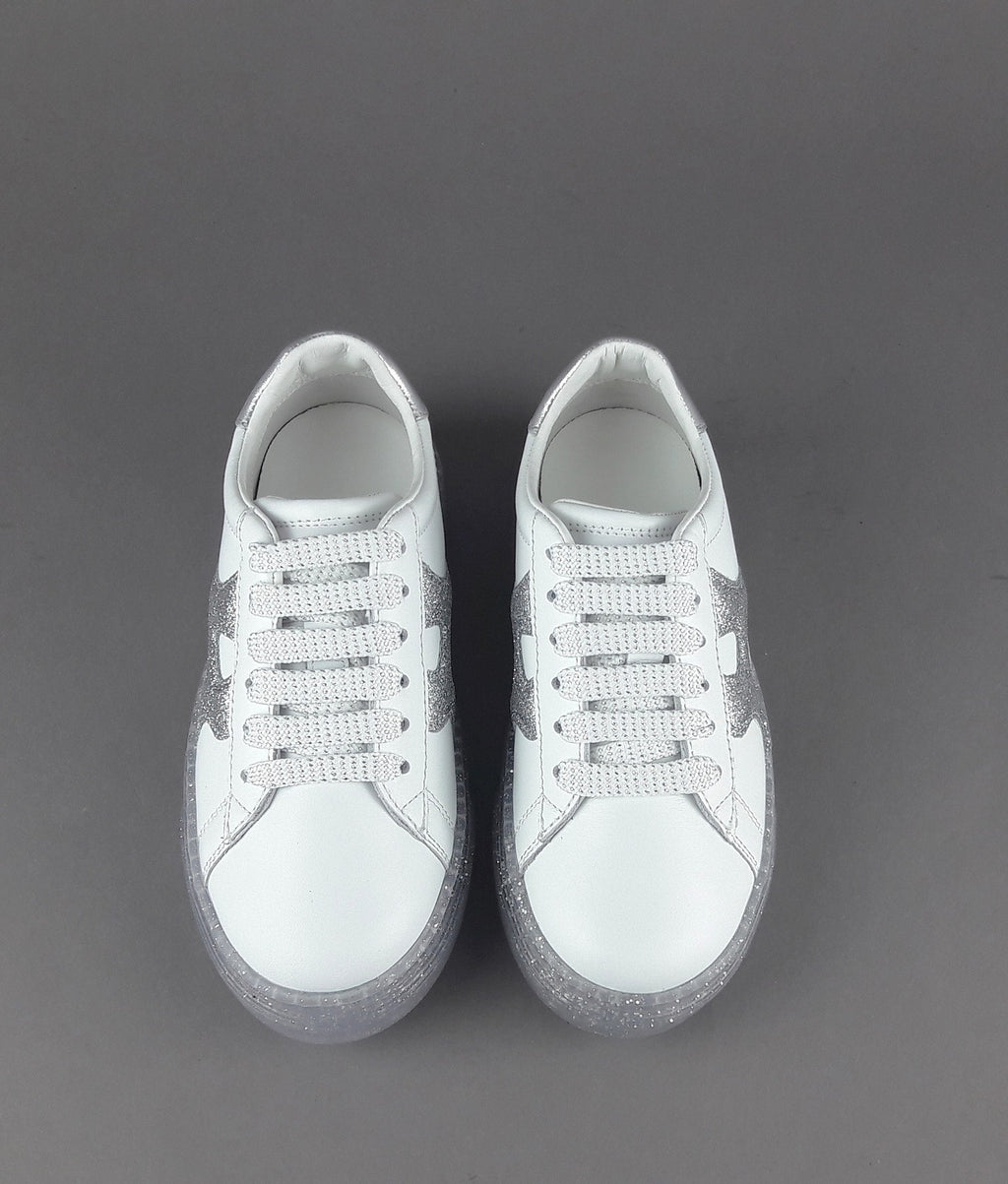 Hogan Sneakers J582 Junior Pelle Bianco H Onda Glitter