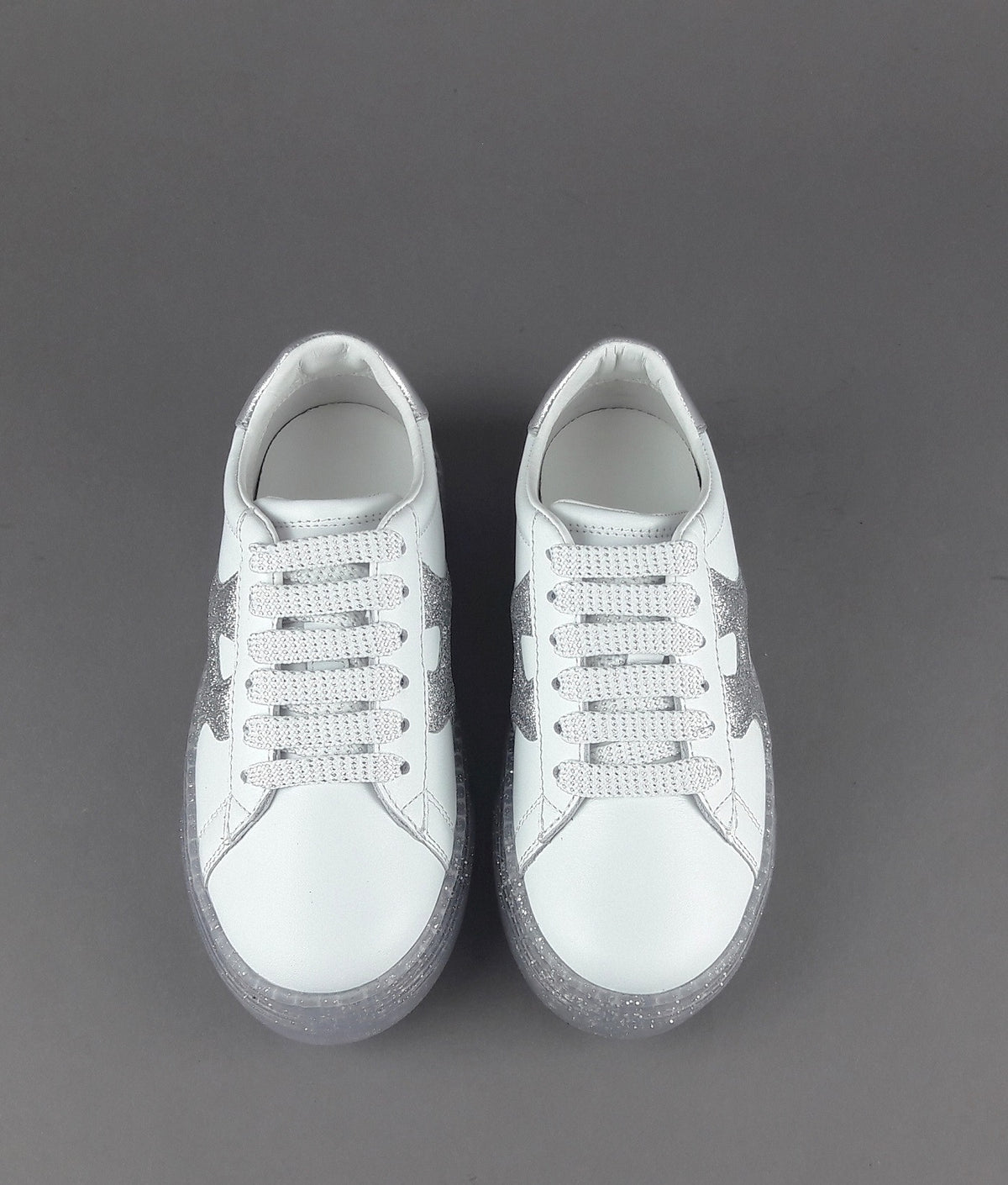 Hogan Sneakers J582 Junior Pelle Bianco H Onda Glitter