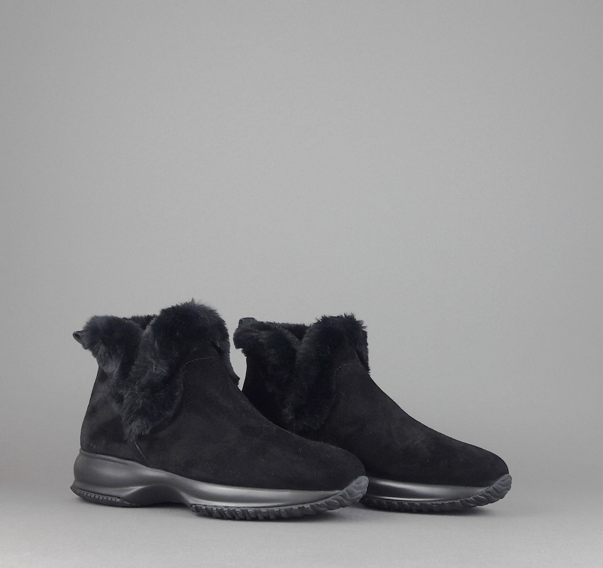 Hogan Stivaletto Interactive Donna Camoscio Nero Profilo Ecopelliccia