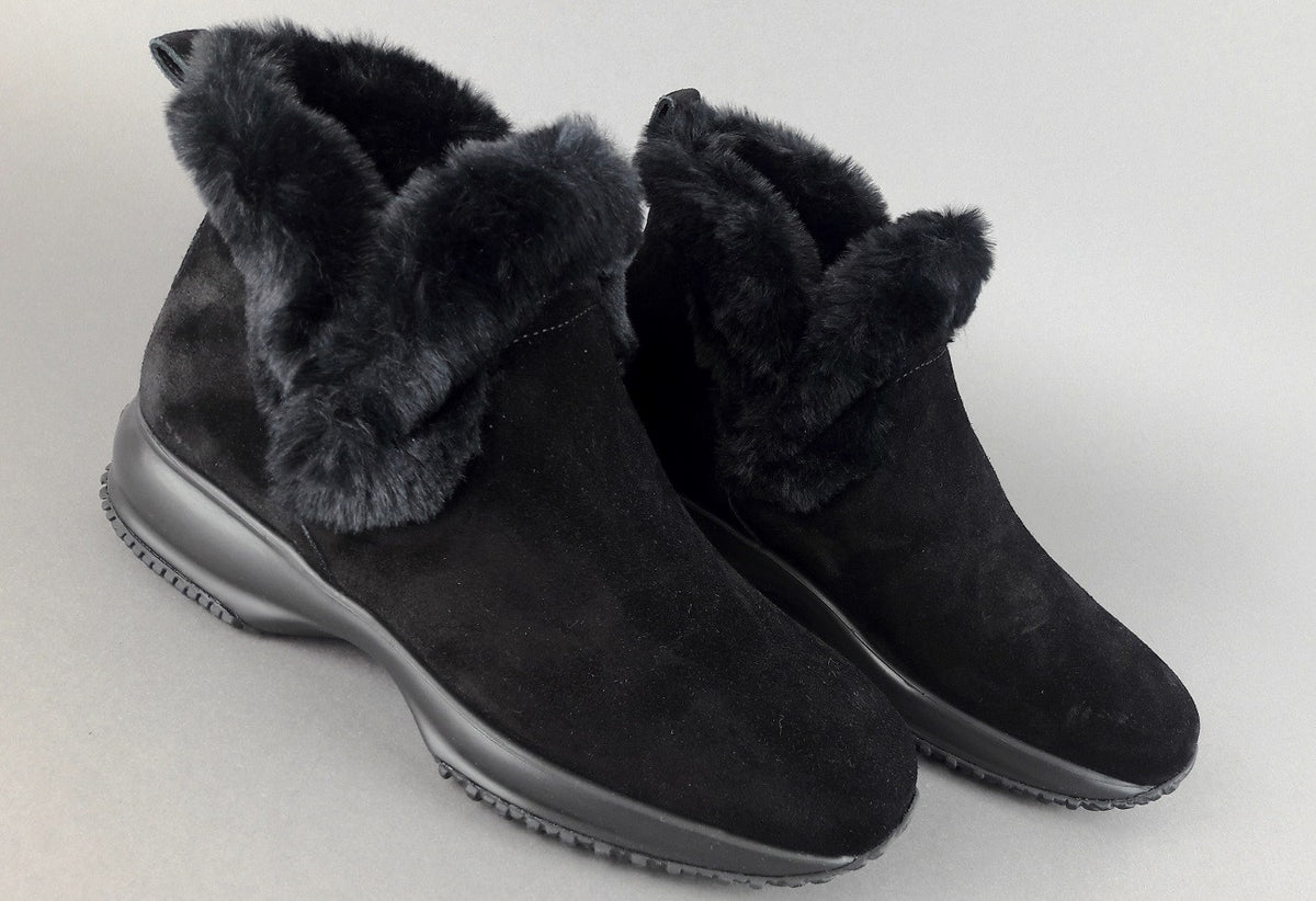 Hogan Stivaletto Interactive Donna Camoscio Nero Profilo Ecopelliccia