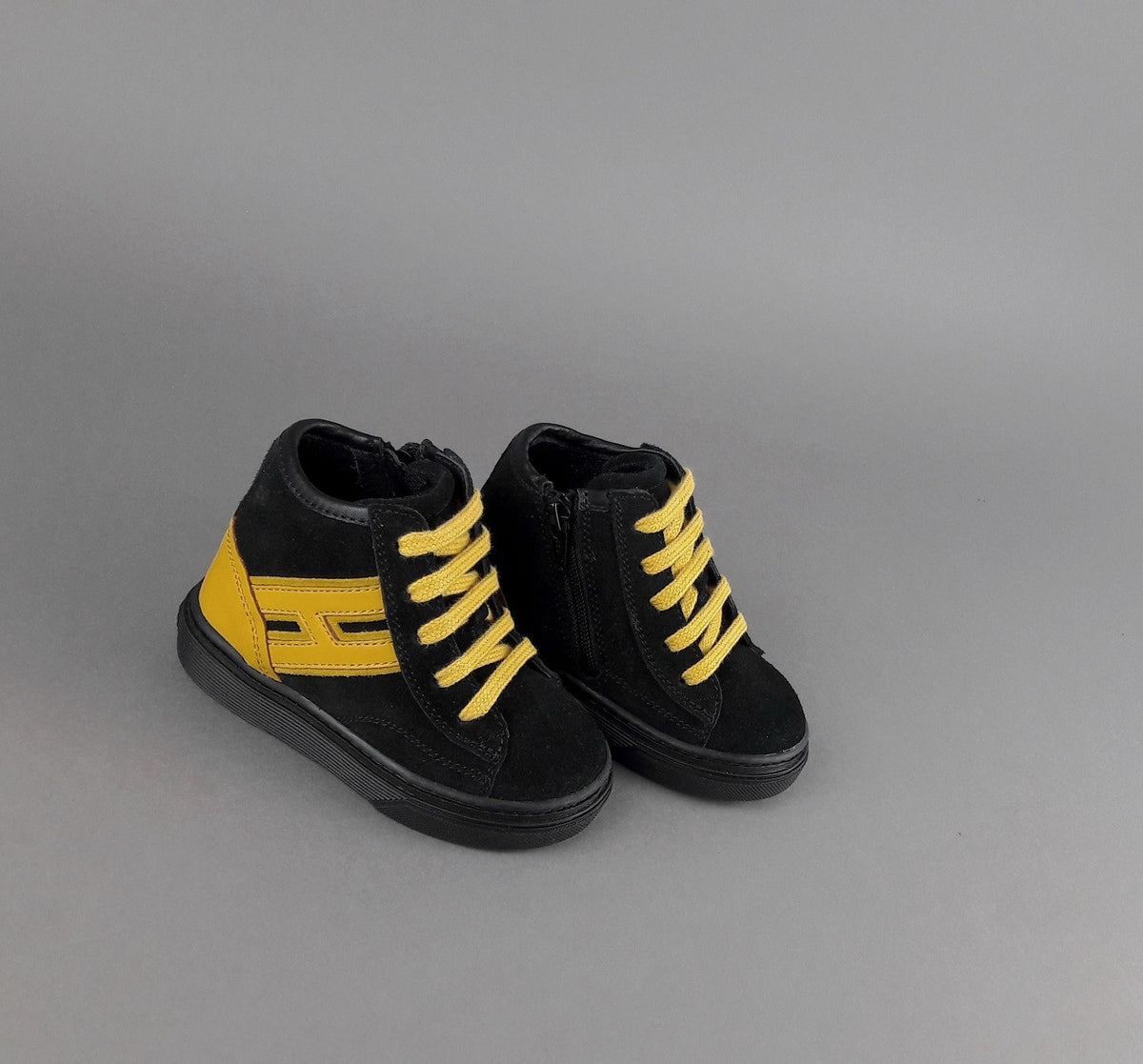 Hogan Stivaletto J340 Junior Baby Camoscio Nero H Pelle Giallo