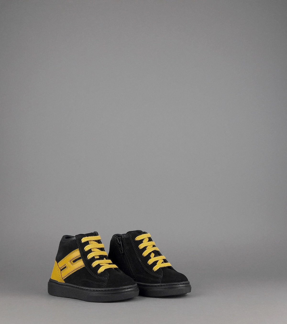 Hogan Stivaletto J340 Junior Baby Camoscio Nero H Pelle Giallo