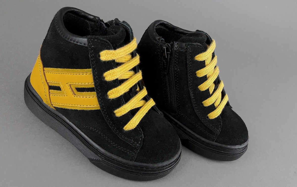 Hogan Stivaletto J340 Junior Baby Camoscio Nero H Pelle Giallo