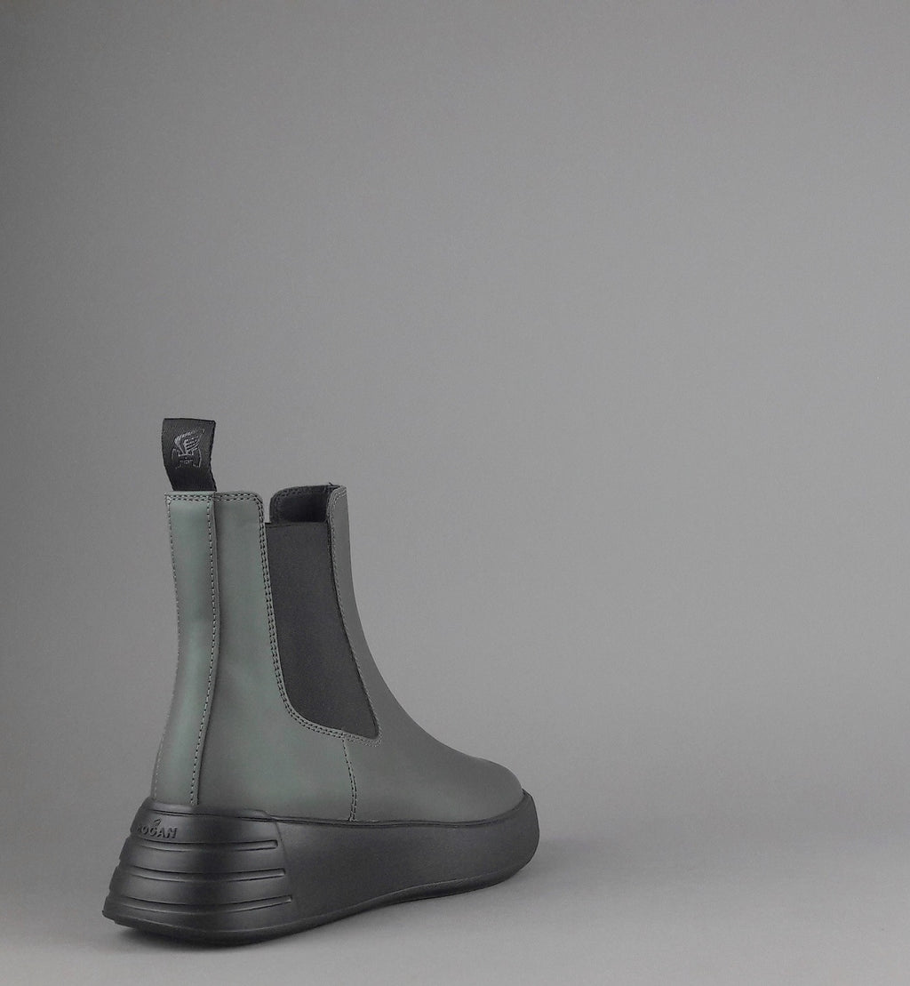 Hogan Stivaletto Rebel Donna H562 Pelle Gommata Verde Militare