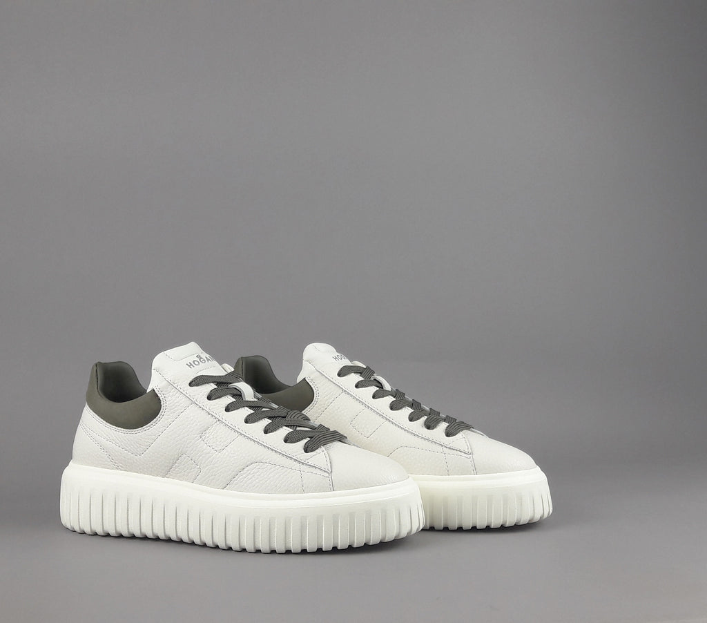 Hogan Stripes Uomo Pelle Martellata Bianco Opaco