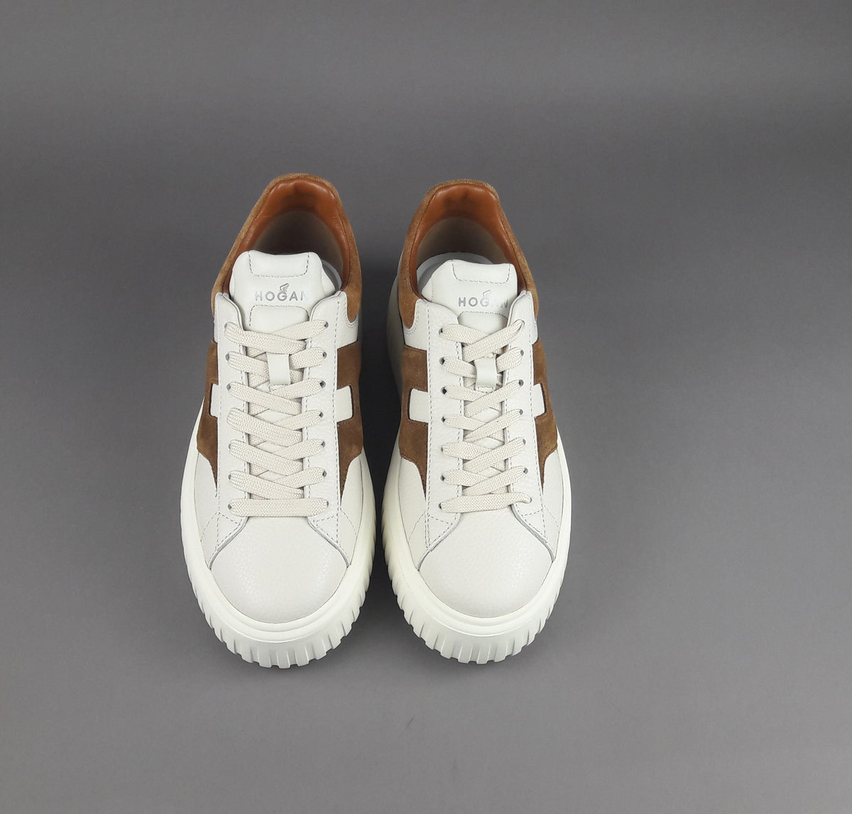 Hogan Stripes Uomo Pelle Martellata Bianco Opaco