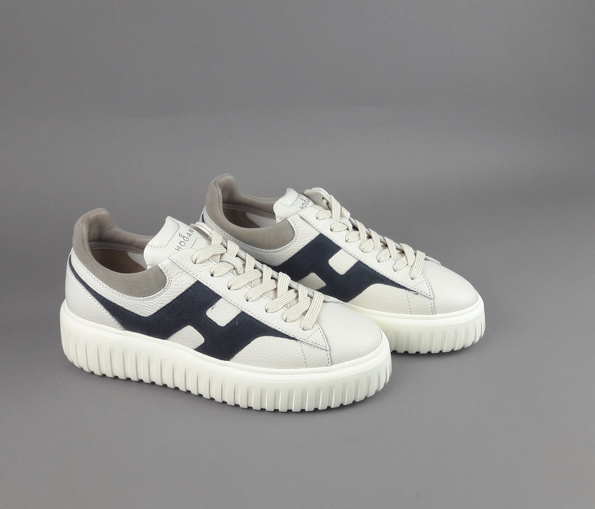 Hogan Stripes Uomo Pelle Martellata Bianco Opaco