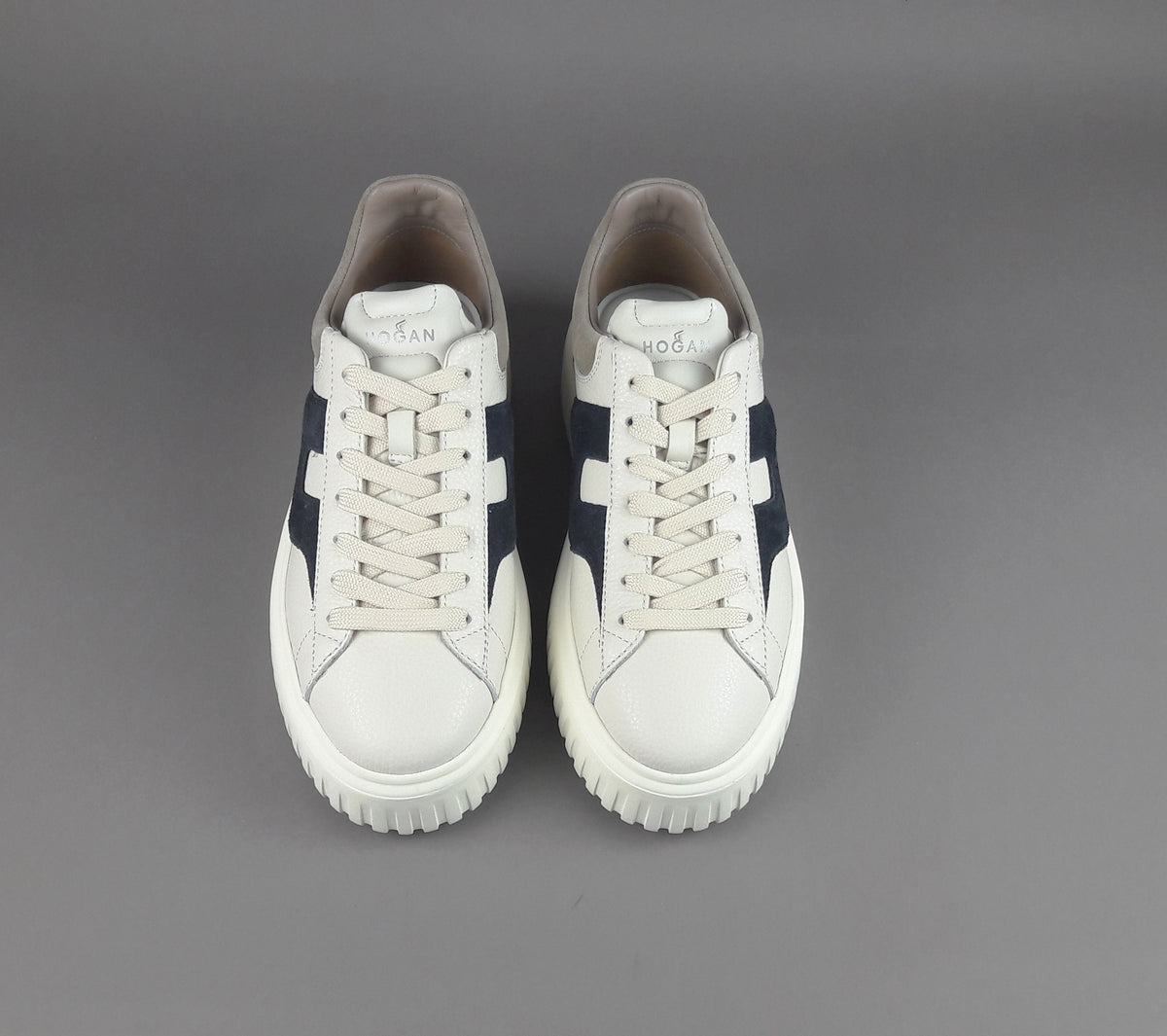 Hogan Stripes Uomo Pelle Martellata Bianco Opaco
