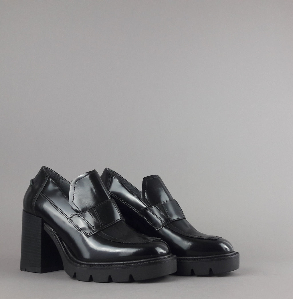 Janet & Janet Mocassino Alto Donna Elettra Pelle Spazzolata Nero